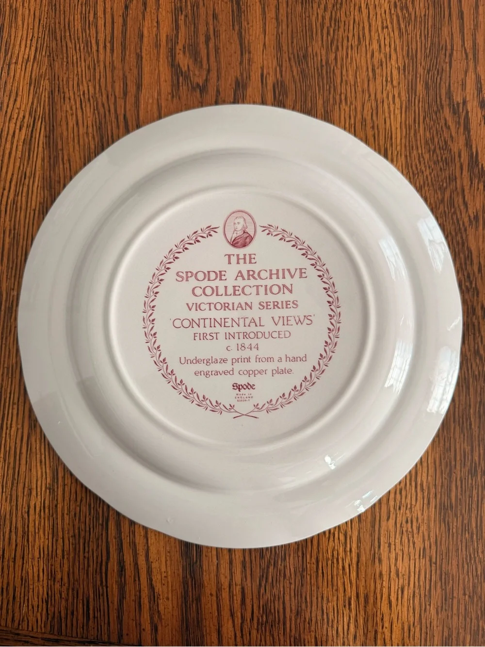 Spode Pink Transferware Dinner Plate with Ornate Scroll Border